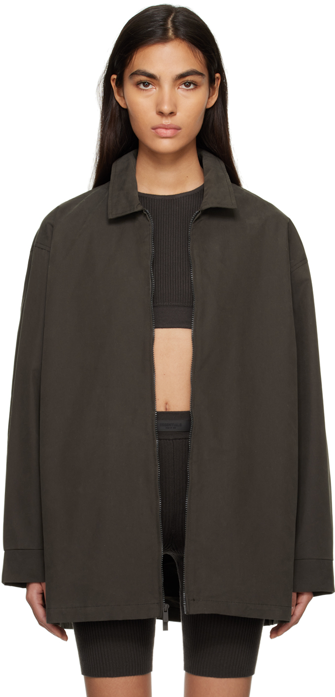 Essentials Gray Zip Jacket In Off-black
