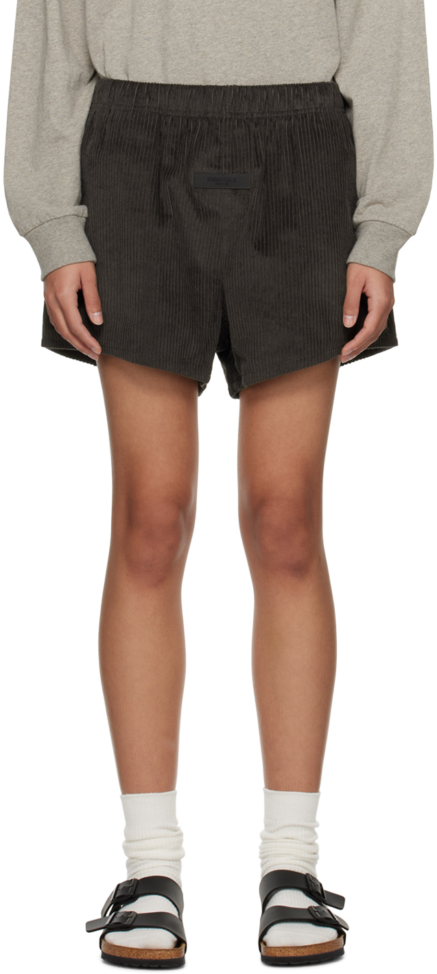 Essentials Gray Drawstring Shorts In Off-black