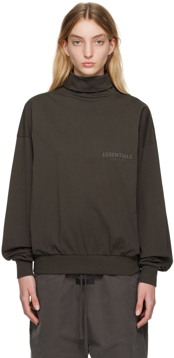 Essentials Gray Bonded Turtleneck In Off-black