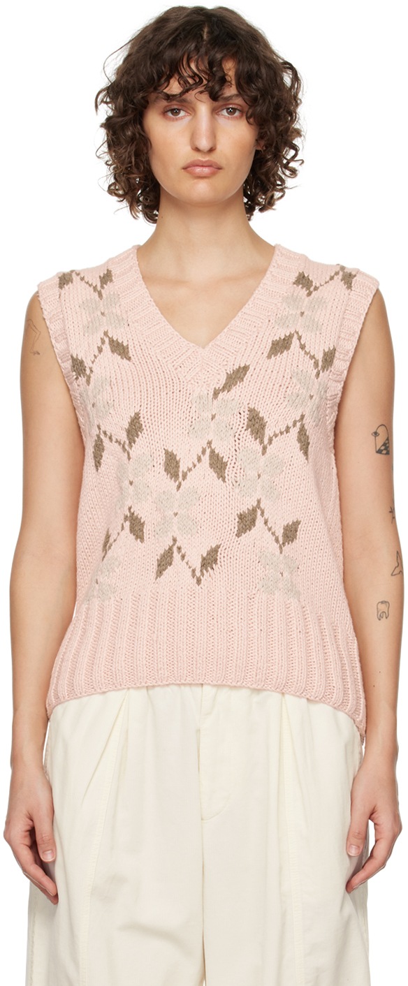 Ymc You Must Create Cotton Floral Knitted Vest In 60-pink