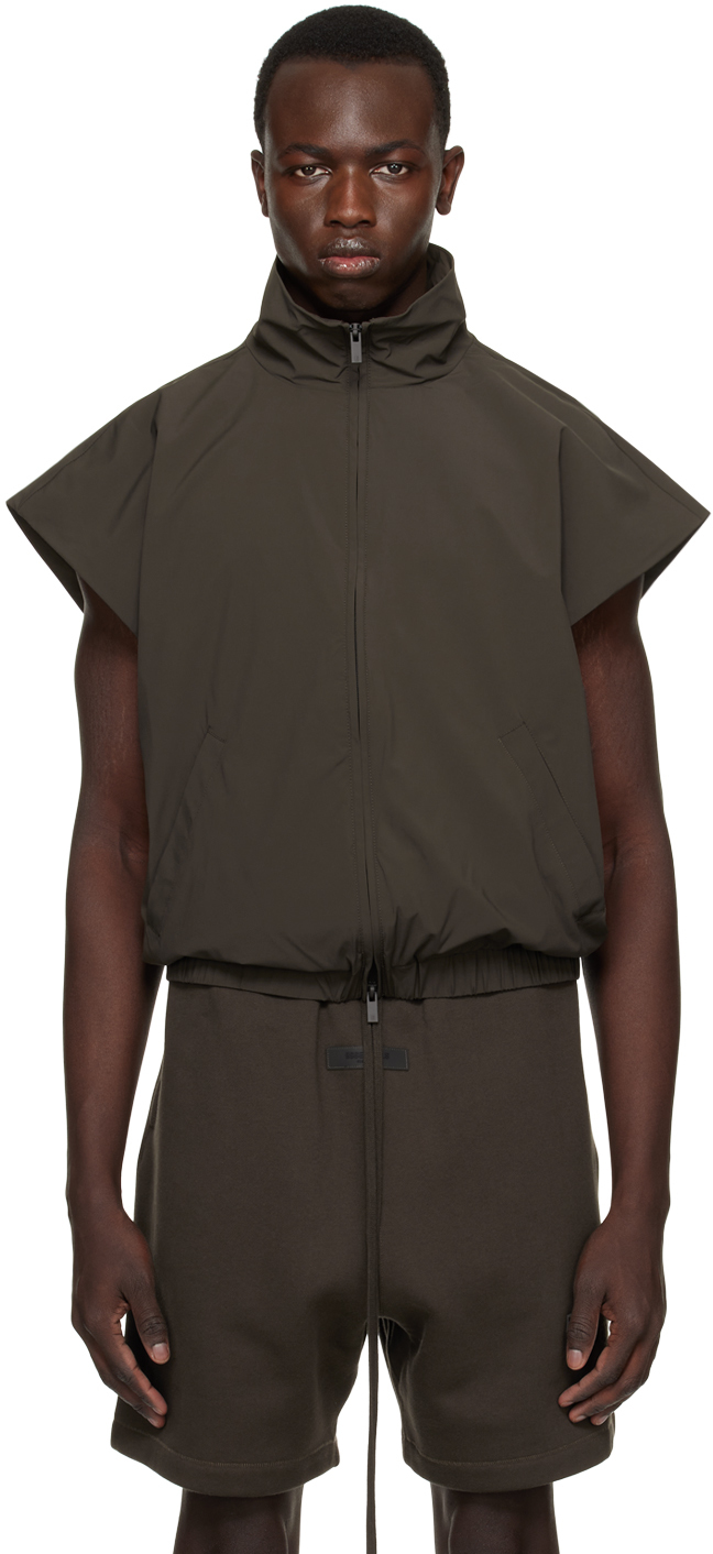 Essentials Gray Zip Vest In Off-black