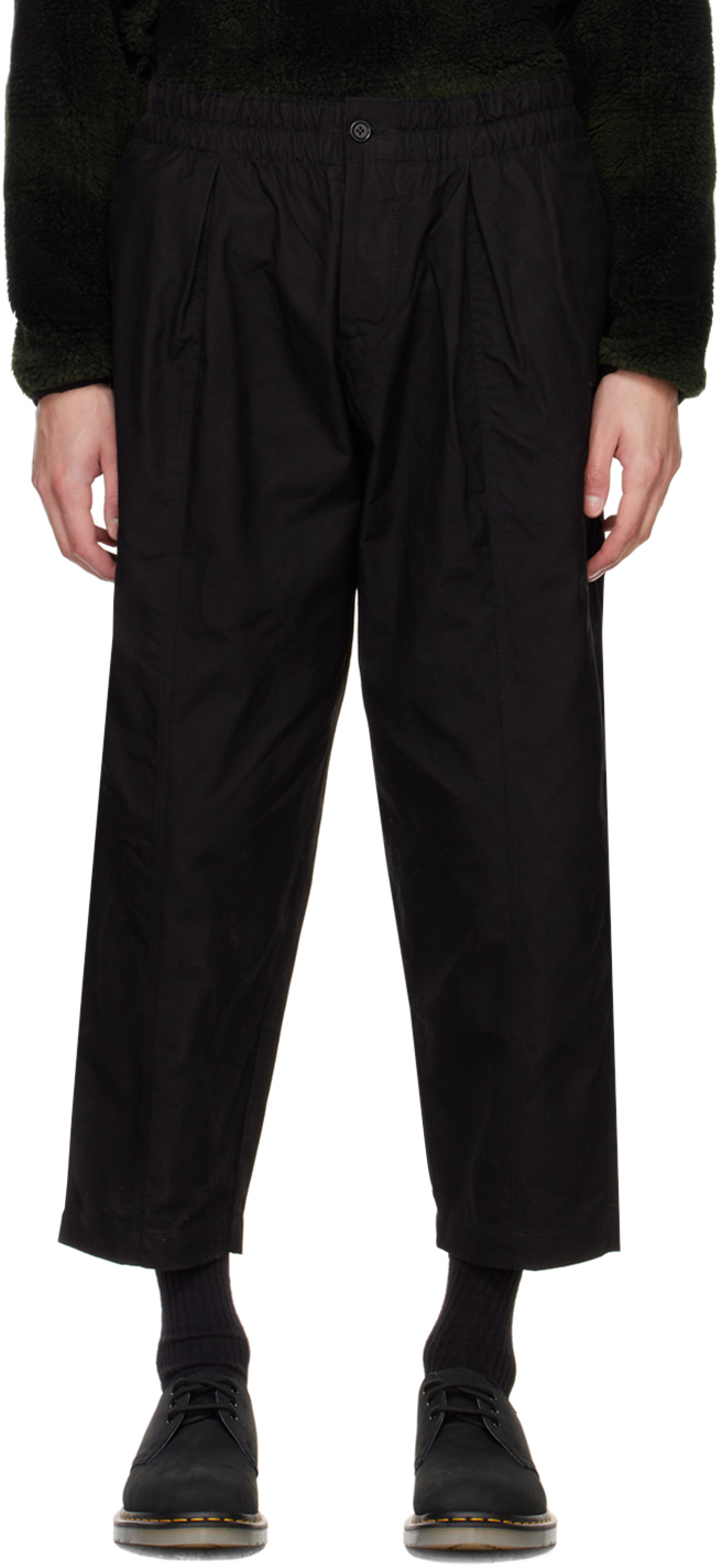 Ymc You Must Create Sylvian Tapered Cropped Waxed-cotton Trousers In Black