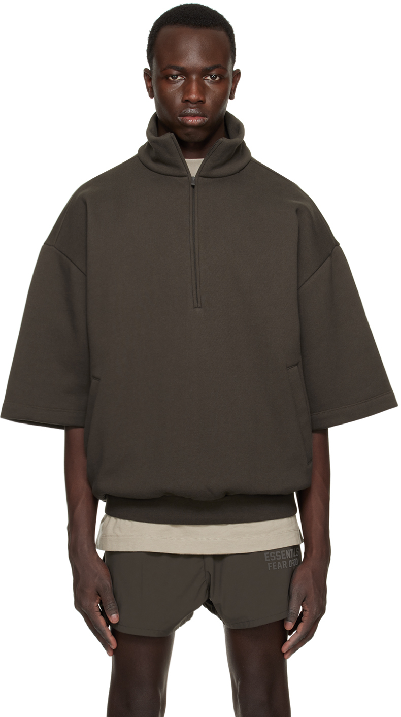 Essentials Gray Half-zip Sweatshirt In Off-black