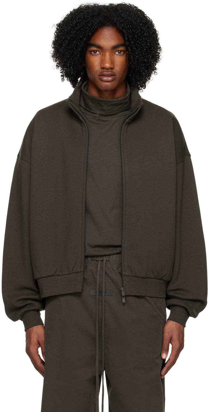 Essentials Gray Full Zip Jacket In Off-black