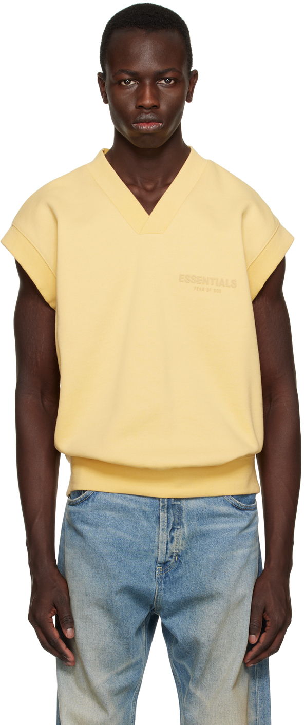 Essentials Yellow V-neck Vest In Light Tuscan