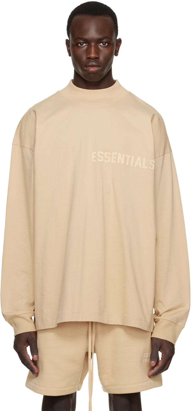 Essentials: Beige Crewneck Long Sleeve T-Shirt | SSENSE