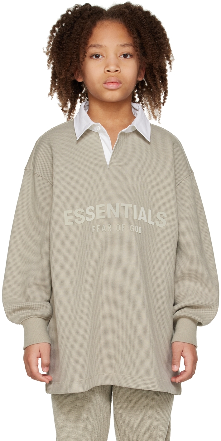 Essentials Kids Gray Button Polo In Seal