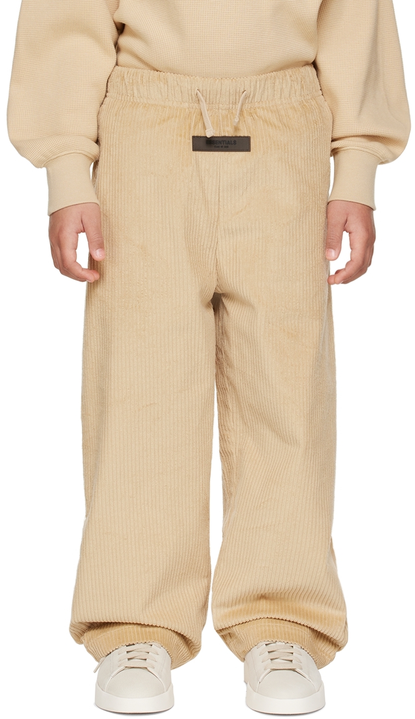 Essentials Kids Beige Relaxed Trousers In Sand