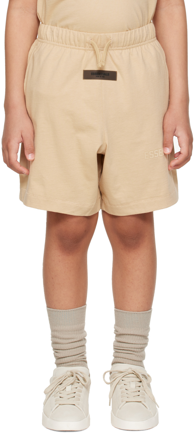 Essentials Kids Beige Patch Shorts In Sand