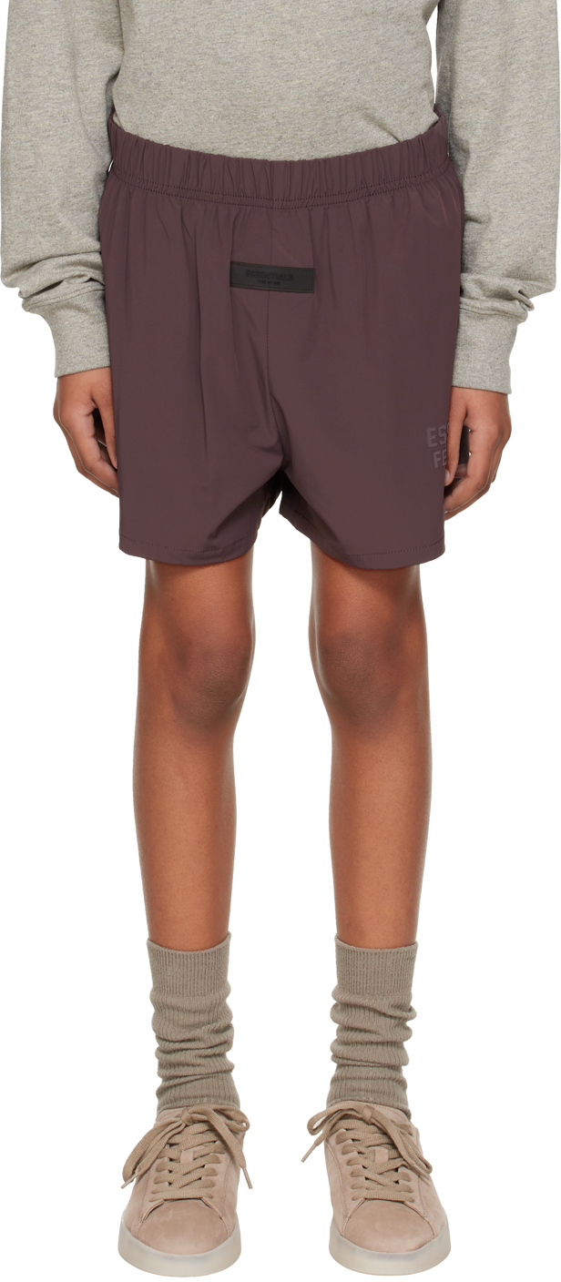Essentials Kids Purple Bonded Shorts In Plum