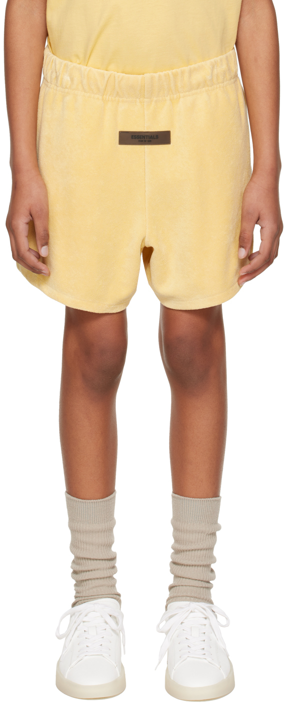 Essentials Logo-appliquéd Cotton-blend Jersey Drawstring Shorts In Yellow