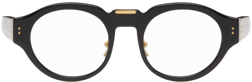 Linda Farrow Black Leon Glasses In Black/ Yellow Gold
