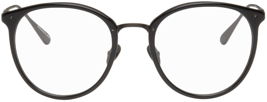 Linda Farrow Black Calthorpe Glasses In Black/ Matt Nickel/