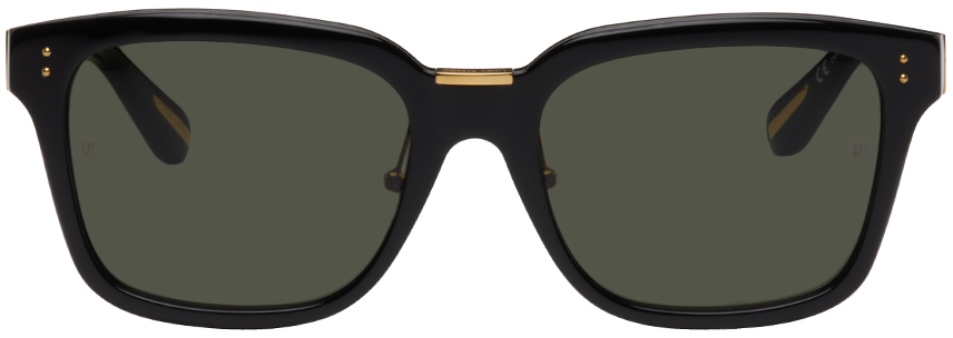 Linda Farrow Black Desiree Sunglasses In Black/ Yellow Gold/
