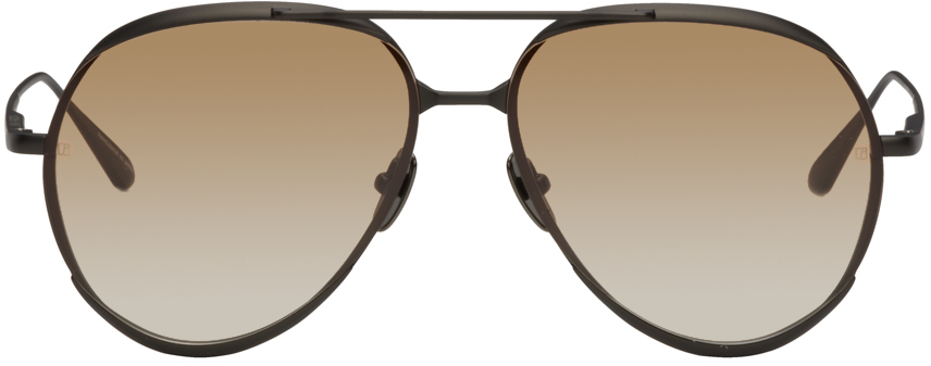 Linda Farrow Black Matisse Sunglasses In Matt Nickel/ Camel G