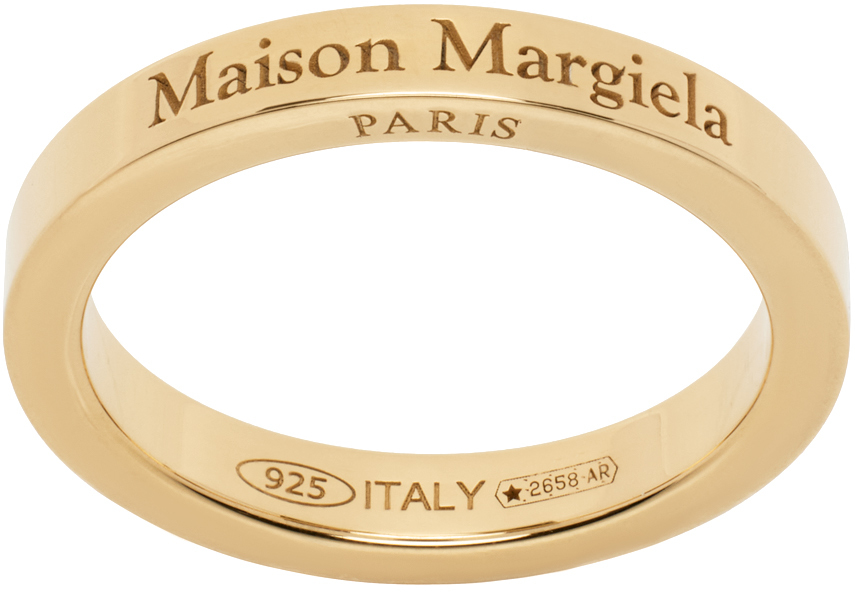 Shop Maison Margiela Gold Logo Ring In 950 Yellow Gold Plat