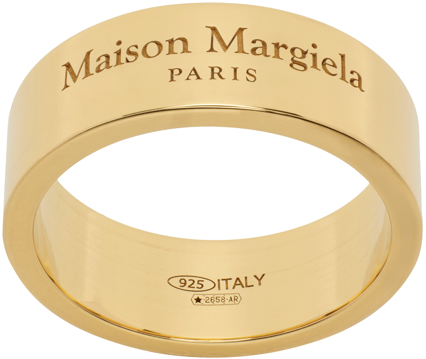 Shop Maison Margiela Gold Engraved Ring In 950 Yellow Gold Plat