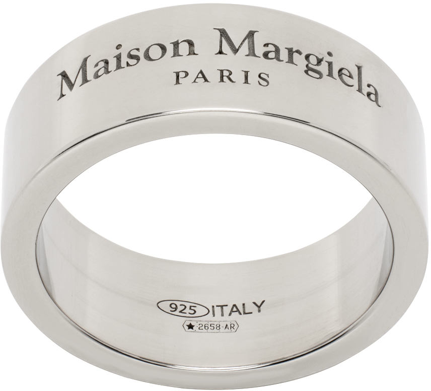 Maison Margiela Logo Engraved Ring In Palladium