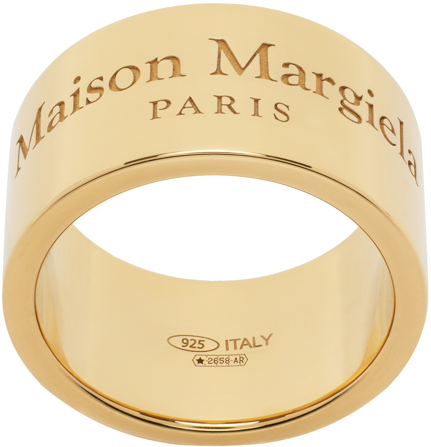 Shop Maison Margiela Gold Wide Band Ring In 950 Yellow Gold Plat