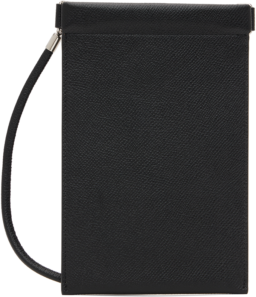 Four Stitch Leather Phone Pouch in Black - Maison Margiela