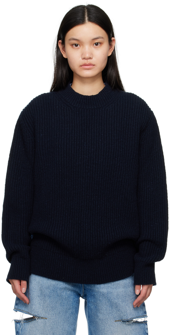 Maison Margiela Navy Crewneck Sweater In 511 Navy Blu