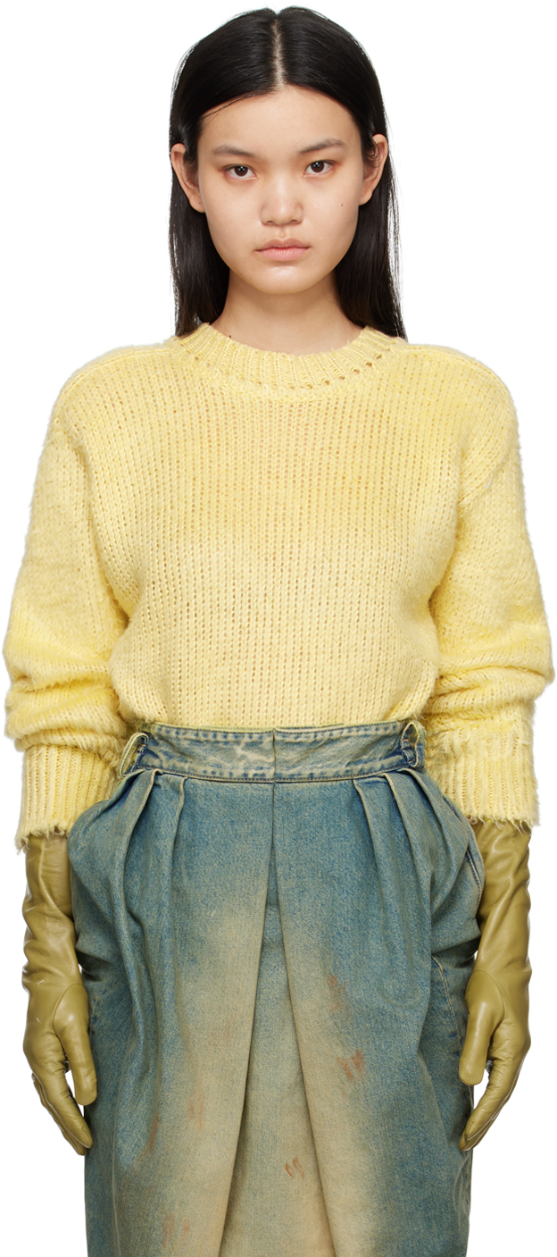 Maison Margiela Yellow Brushed Sweater In 169 Pale Yellow