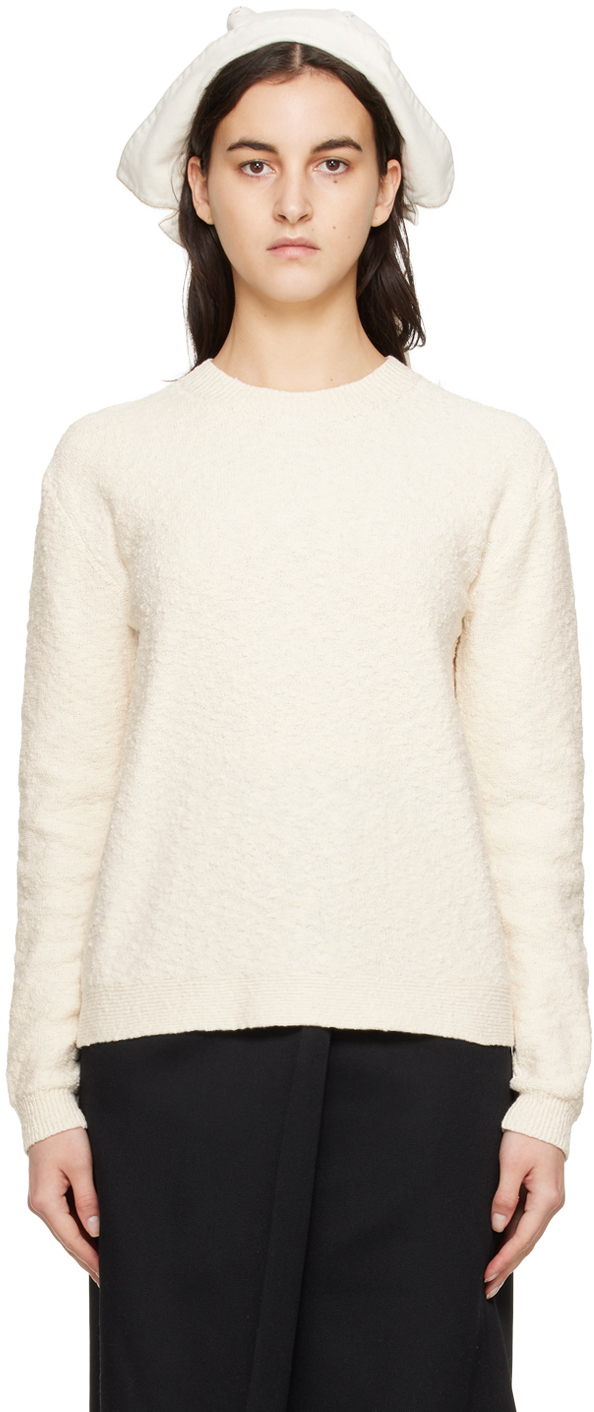 Maison Margiela Off-white Crewneck Sweater In 102 Ecru