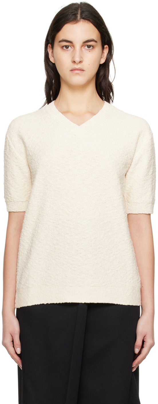 Maison Margiela: Off-White V-Neck T-Shirt | SSENSE