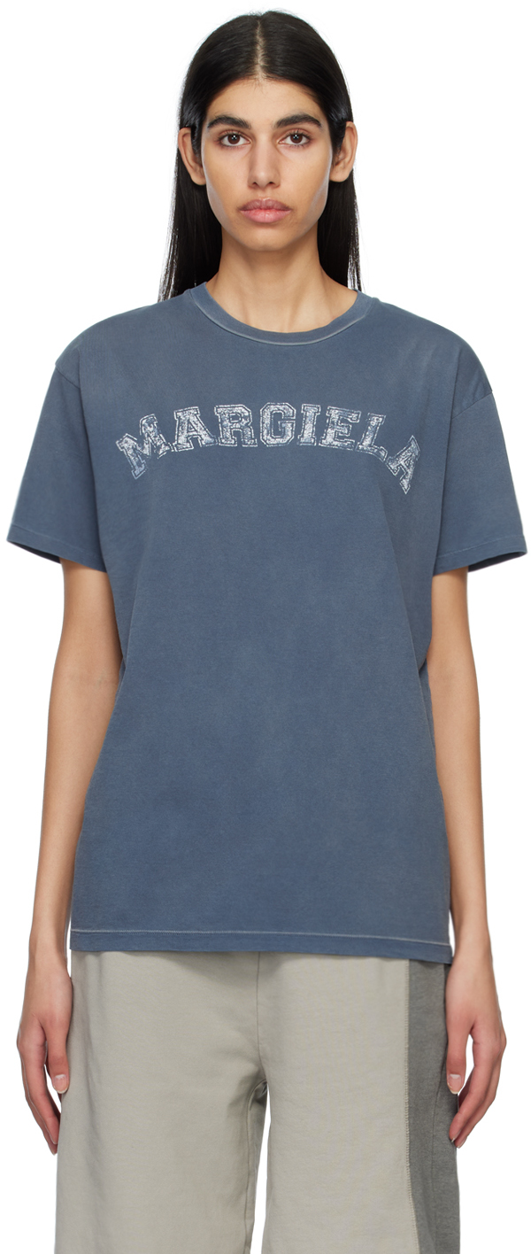 Shop Maison Margiela Blue Printed T-shirt In 469 Blue