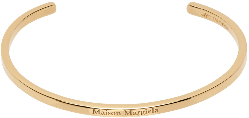 Shop Maison Margiela Gold Logo Cuff Bracelet In 950 Yellow Gold Bura