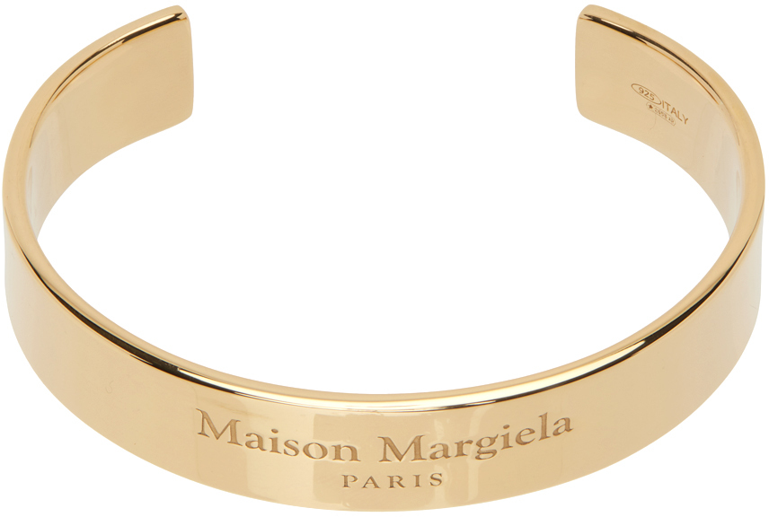 Shop Maison Margiela Gold Engraved Cuff Bracelet In 950 Yellow Gold Plat