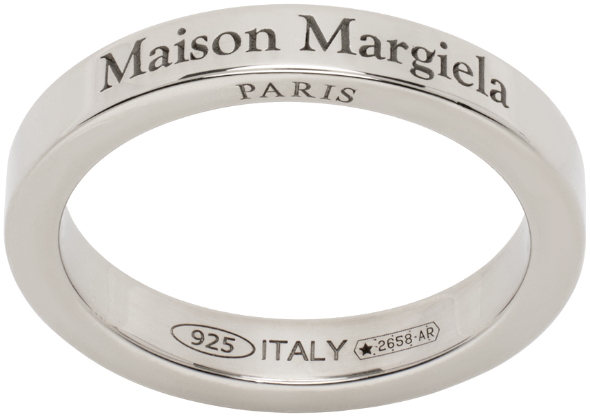 Maison Margiela Silver Engraved Ring In 951 Palladio Buratta