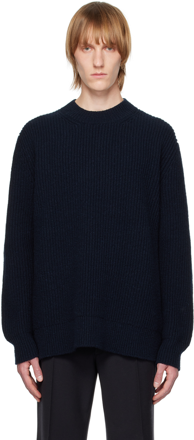 Maison Margiela Navy Dropped Shoulder Sweater In 511 Dark Blue