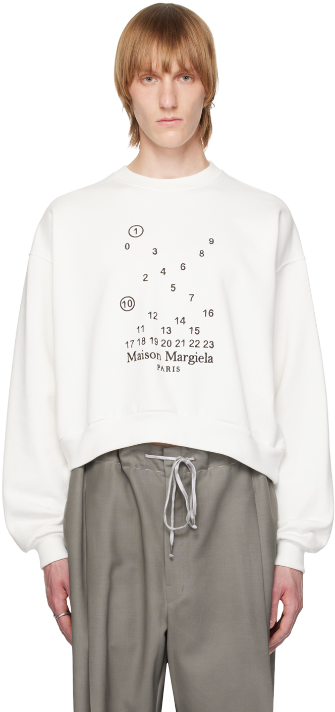 Maison Margiela White Embroidered Sweatshirt In 101 White