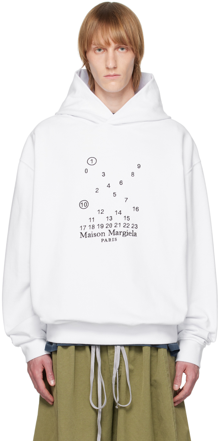 Maison Margiela White Embroidered Hoodie In 100 White