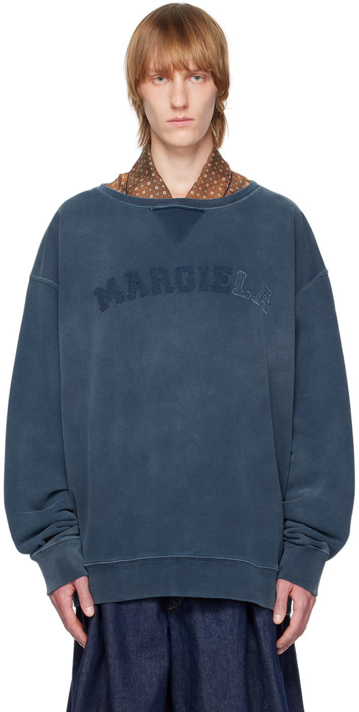 Shop Maison Margiela Blue Stitching Sweatshirt In 469 Blue