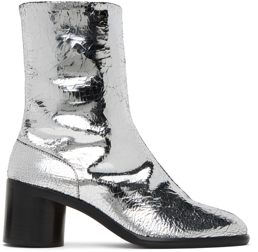Silver Broken Mirror Tabi Boots