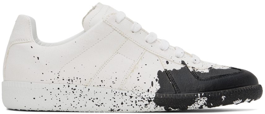 Maison Margiela: White & Black Paint Replica Sneakers | SSENSE Canada