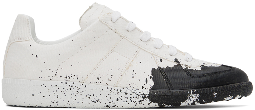 Shop Maison Margiela White & Black Paint Replica Sneakers In H9672 White/black