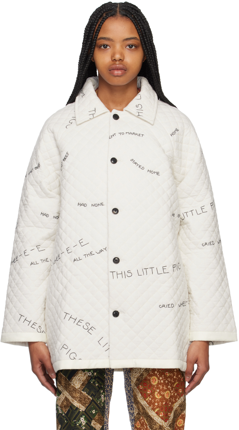 Bode White Quilted Little Pigs Jacket In White Black