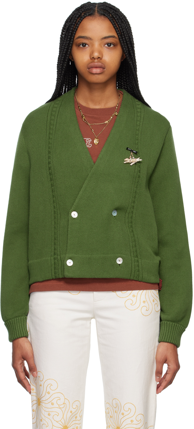 Green Double-Breasted Cardigan