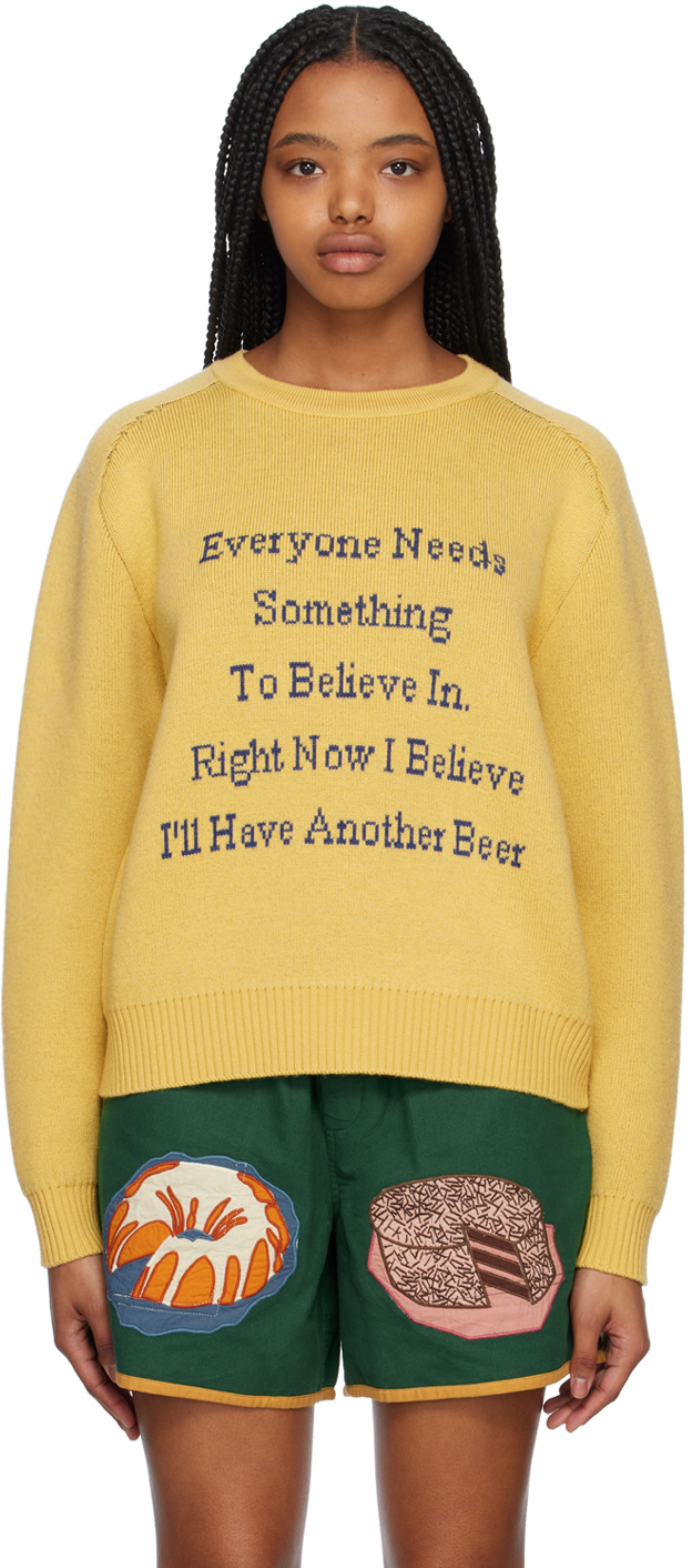 Shop Bode Yellow 'i'll Have Another Beer' Sweater In Yellow Blue