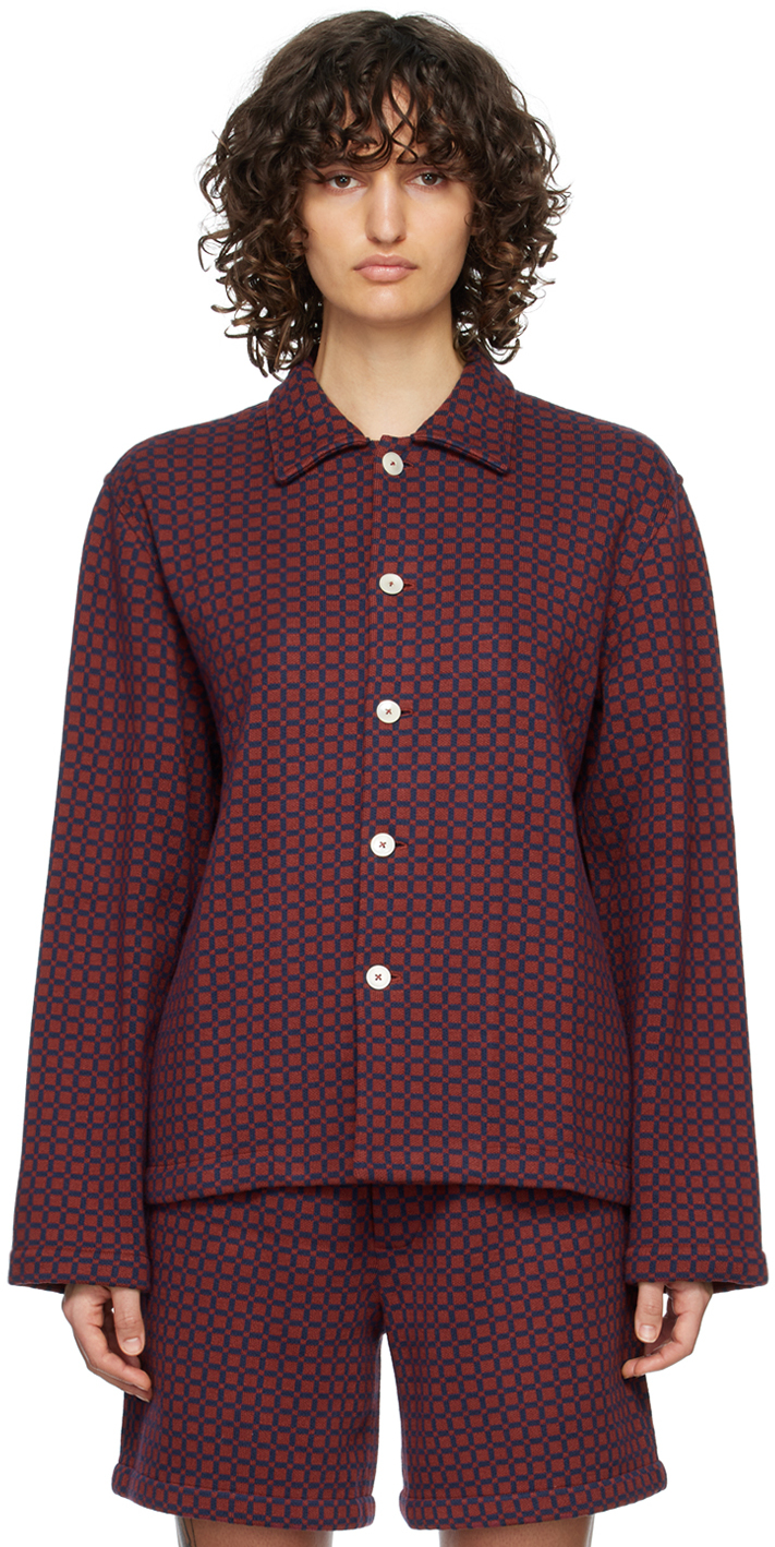 Bode: Navy & Burgundy Louie Shirt | SSENSE