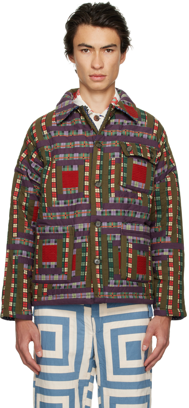 Shop Bode Multicolor Log Cabin Jacket In Pumlt Purple Multi