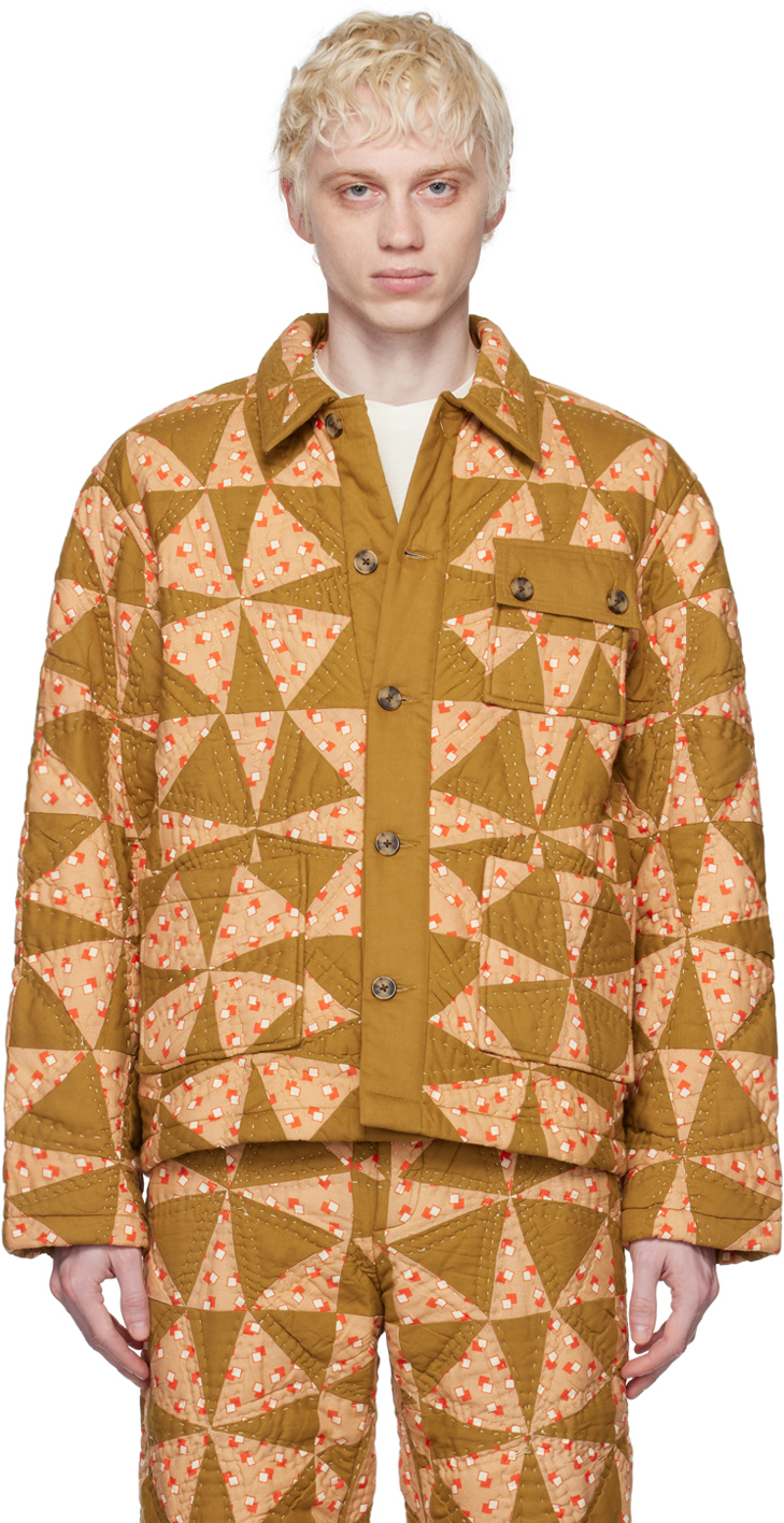 Bode Kaleidoscope Quilted Padded Printed Cotton Jacket In Neutrals