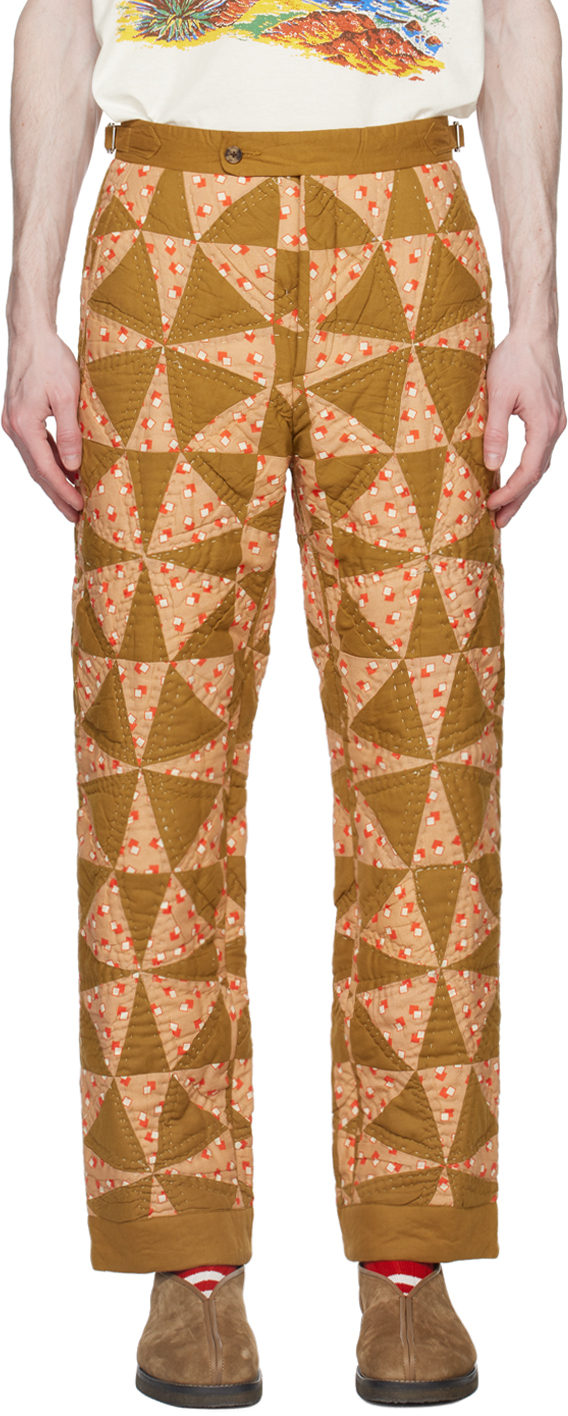 Bode Kaleidoscope Straight-leg Quilted Printed Cotton Trousers In Brown