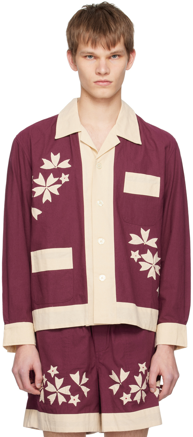 Bode: Red Moonflower Appliqué Shirt | SSENSE