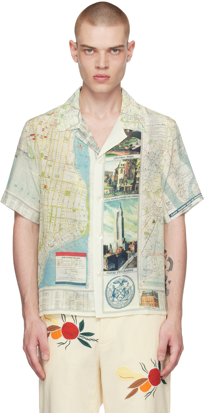 Shop Bode Blue New York City Map Shirt In Multi Multi