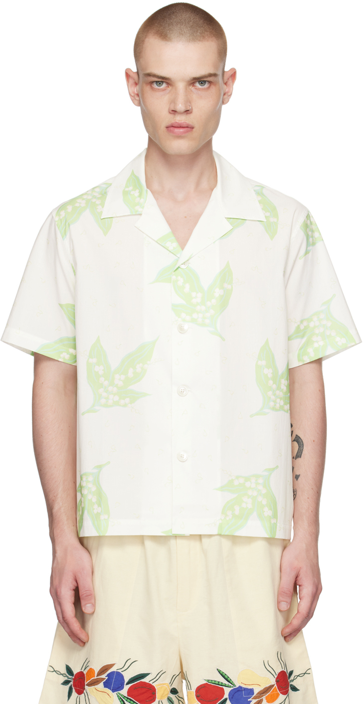 Shop Bode White Lily Of The Valley Shirt In Wtgrn White Green