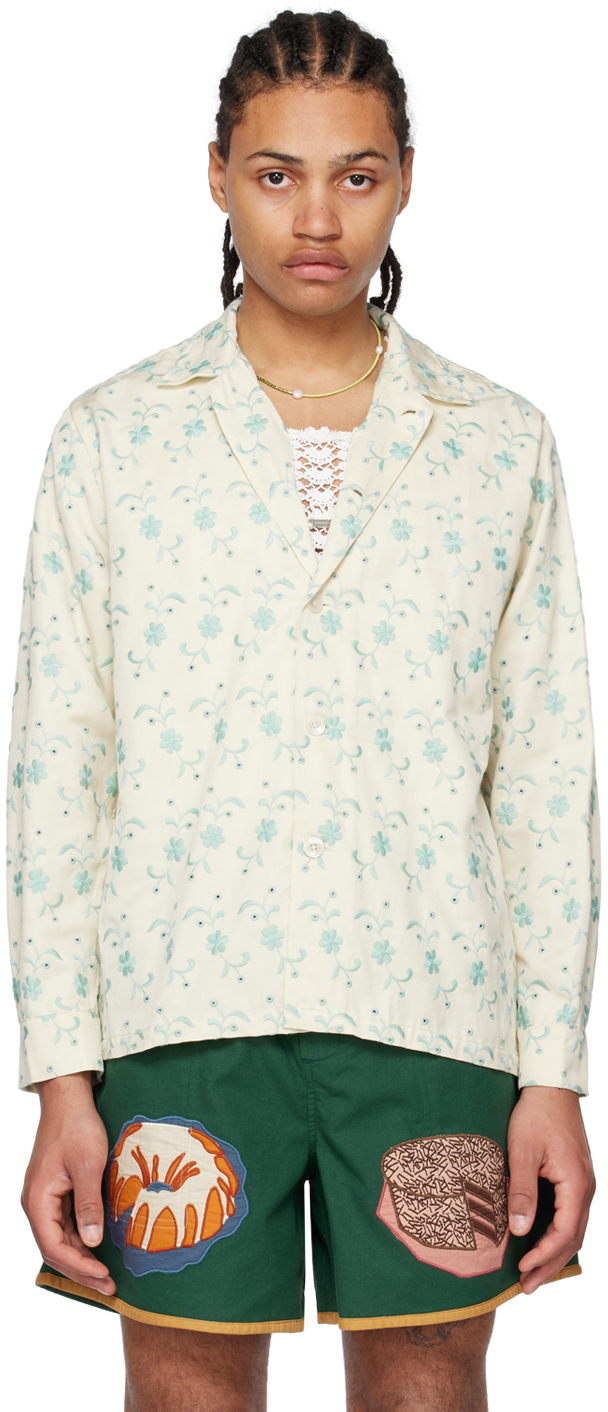 Bode Off-white Forget Me Not Shirt In Blcrm Blue Cream